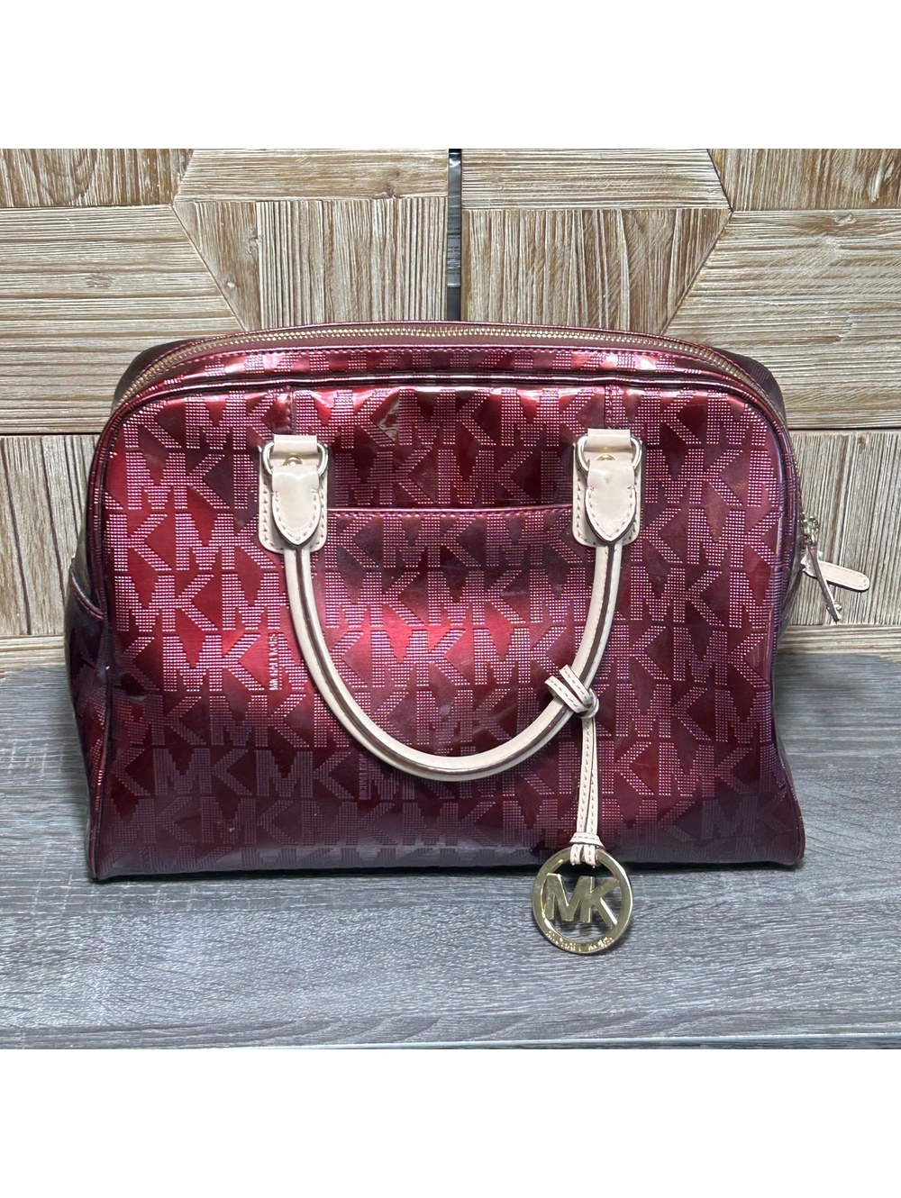 Michael Kors Women's Satchel Bag Monogram Patent Leather Burgundy NWOT